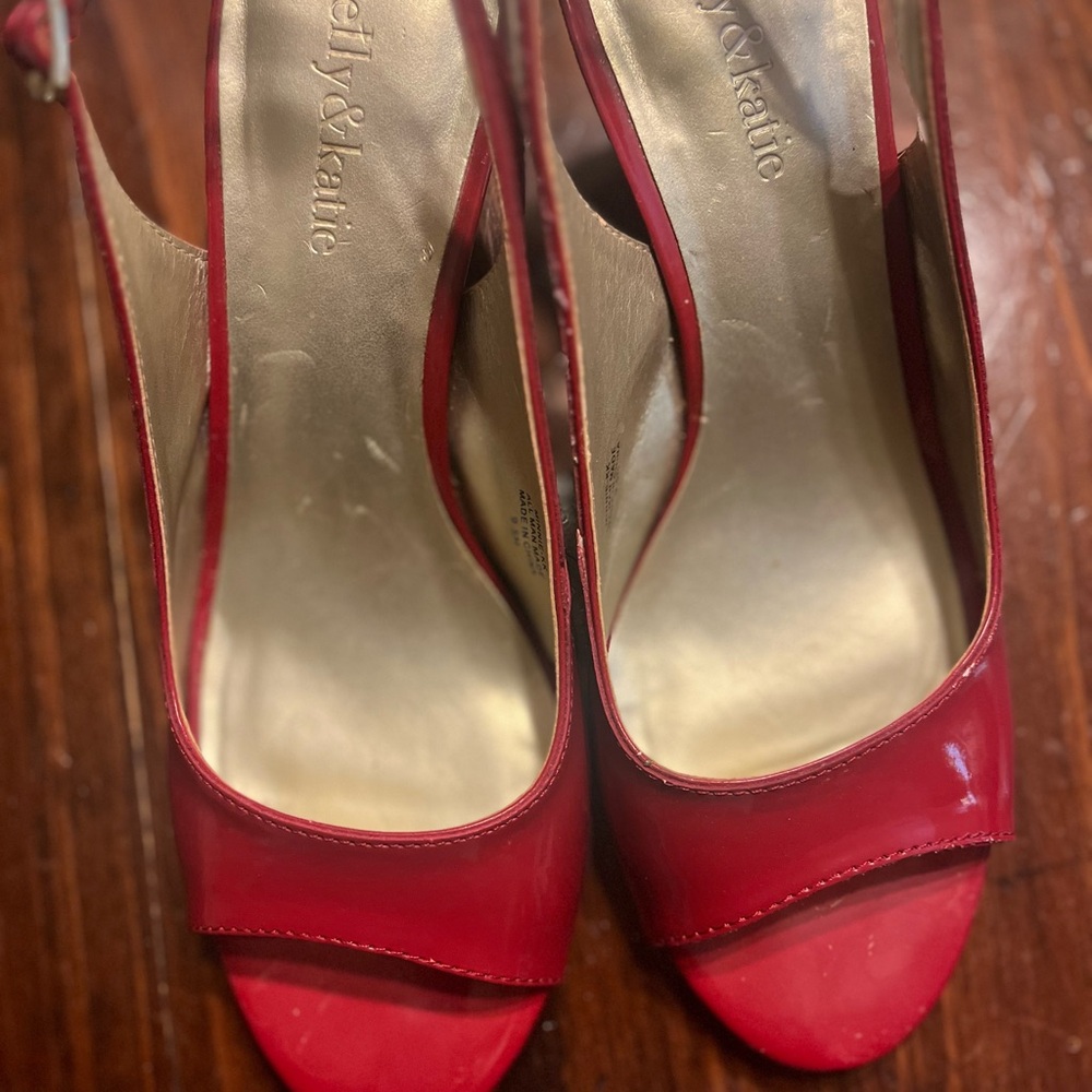 Kelly & Katie Red Patent Leather Peep-Toe Heels